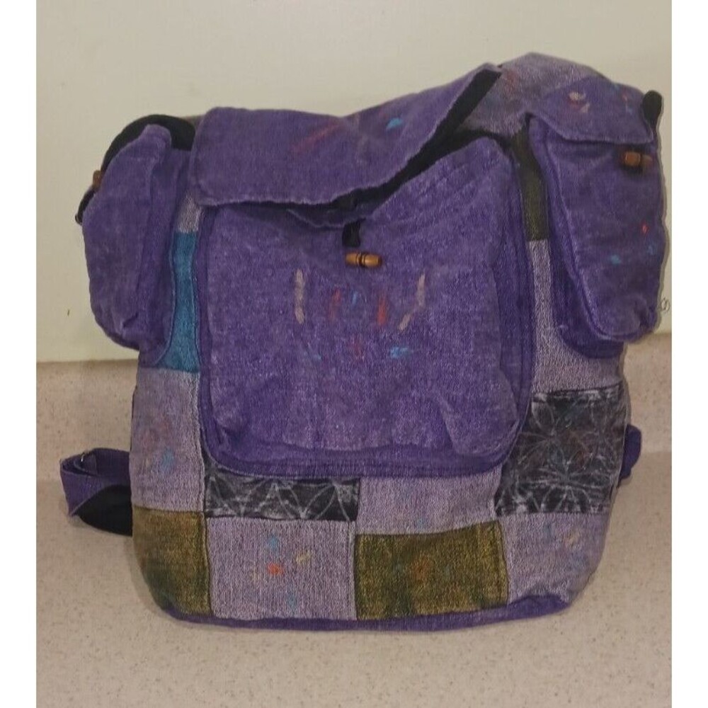 Purple Patchwork Boho Rucksack Backpack Nepal - image 4